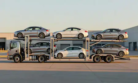 Car transporter parked in an industrial area of Del City, Oklahoma, United States