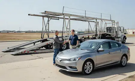 Vehicle owner beside their delivered car in Duncan, Oklahoma, United States