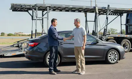 Vehicle owner beside their delivered car in Durant, Oklahoma, United States