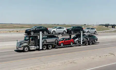 Multi-level car carrier on the highway to El Reno, Oklahoma, United States