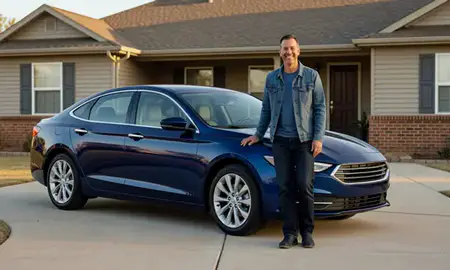 Customer with their delivered car in El Reno, Oklahoma, United States