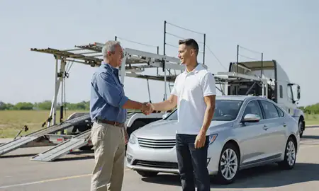 Vehicle owner beside their delivered car in Jenks, Oklahoma, United States