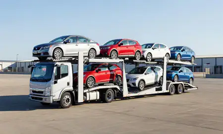 Car transporter loaded with vehicles in Jenks, Oklahoma, United States