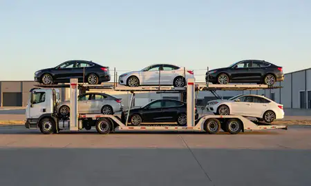 Car transporter parked in an industrial area of Lawton, Oklahoma, United States