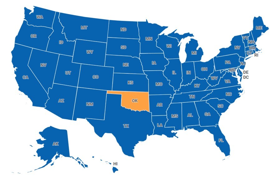 Map of Oklahoma, USA