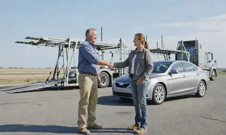Vehicle owner beside their delivered car in McAlester, Oklahoma, United States