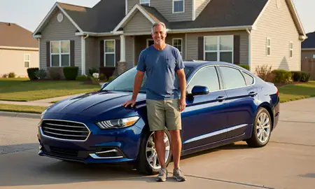 Customer with their delivered car in Mustang, Oklahoma, United States