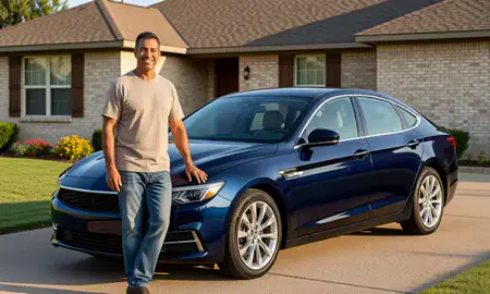 Customer with their delivered car in Norman, Oklahoma, United States