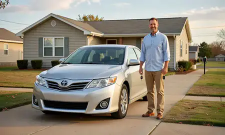 Car delivered to a driveway in Norman, Oklahoma, United States