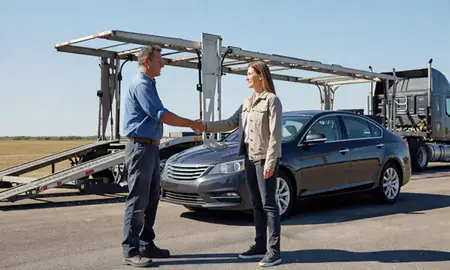 Vehicle owner beside their delivered car in Norman, Oklahoma, United States