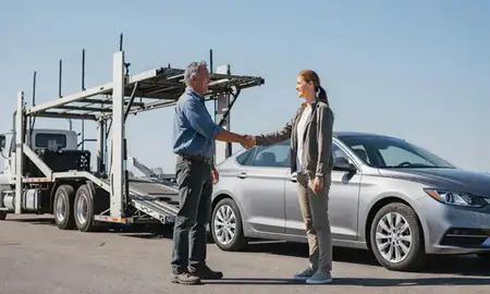 Vehicle owner beside their delivered car in Oklahoma City, Oklahoma, United States