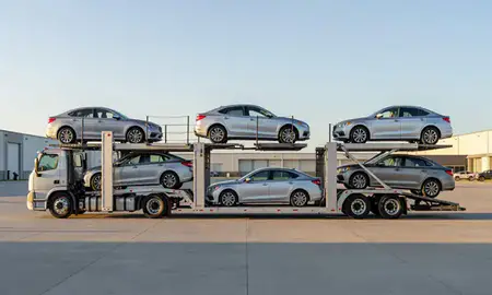 Car transporter parked in an industrial area of Oklahoma City, Oklahoma, United States