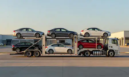 Car transporter parked in an industrial area of Owasso, Oklahoma, United States