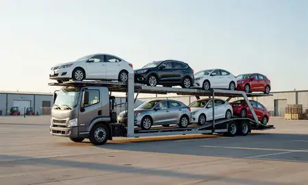 Car transporter loaded with vehicles in Owasso, Oklahoma, United States
