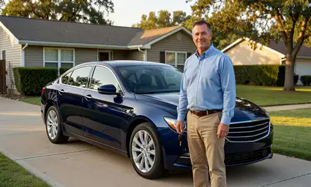 Car delivered to a driveway in Sand Springs, Oklahoma, United States