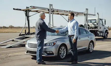 Vehicle owner beside their delivered car in Sand Springs, Oklahoma, United States