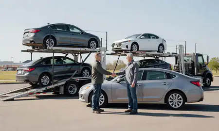Vehicle owner beside their delivered car in Stillwater, Oklahoma, United States