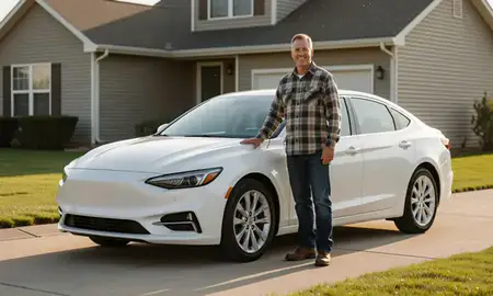 Customer with their delivered car in Yukon, Oklahoma, United States