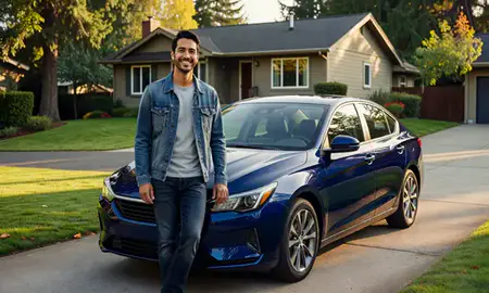 Customer with their delivered car in Oregon, United States