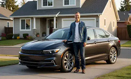 Customer with their delivered car in Beaverton, Oregon, United States