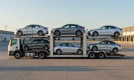Car transporter parked in an industrial area of Beaverton, Oregon, United States
