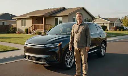 Car delivered to a driveway in Bend, Oregon, United States