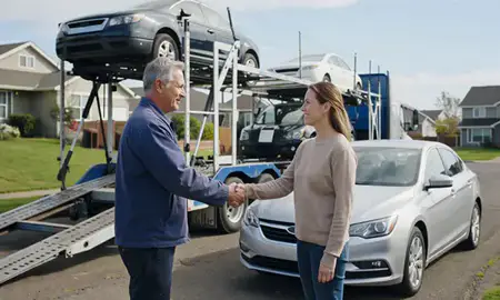 Vehicle owner beside their delivered car in Bethany, Oregon, United States