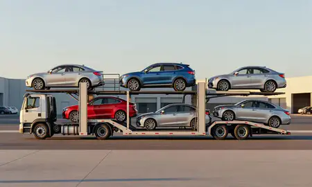 Car transporter parked in an industrial area of Corvallis, Oregon, United States