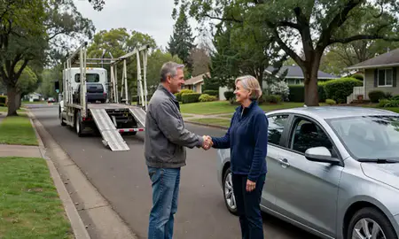 Vehicle owner beside their delivered car in Eugene, Oregon, United States