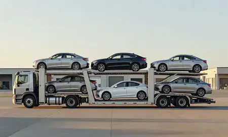 Car transporter parked in an industrial area of Eugene, Oregon, United States