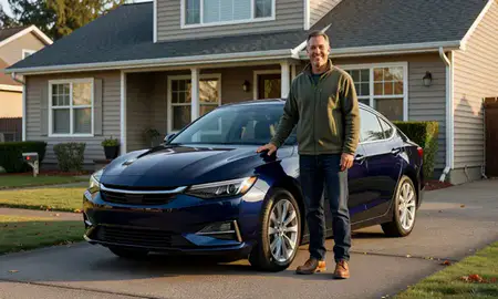 Customer with their delivered car in Forest Grove, Oregon, United States