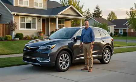 Car delivered to a driveway in Forest Grove, Oregon, United States
