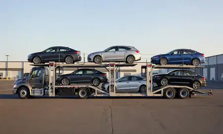 Car transporter parked in an industrial area of Grants Pass, Oregon, United States