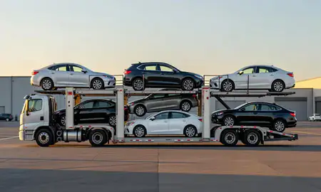 Car transporter parked in an industrial area of Gresham, Oregon, United States