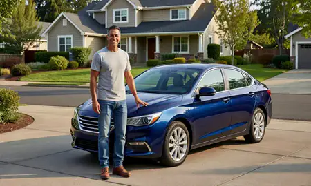 Customer with their delivered car in Hillsboro, Oregon, United States