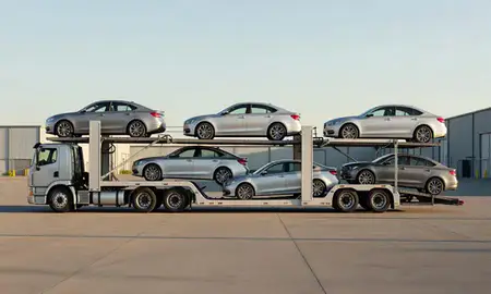 Car transporter parked in an industrial area of Hillsboro, Oregon, United States