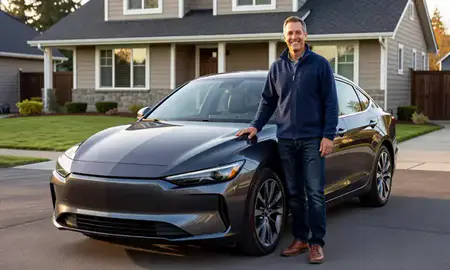 Customer with their delivered car in Lake Oswego, Oregon, United States