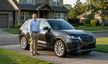 Car delivered to a driveway in Lake Oswego, Oregon, United States