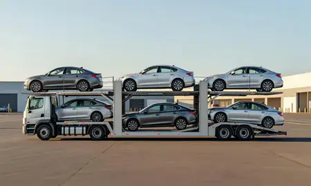 Car transporter parked in an industrial area of Lake Oswego, Oregon, United States