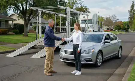 Vehicle owner beside their delivered car in McMinnville, Oregon, United States