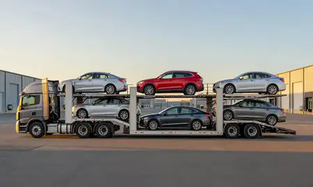 Car transporter parked in an industrial area of Medford, Oregon, United States
