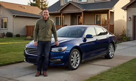 Customer with their delivered car in Newberg, Oregon, United States