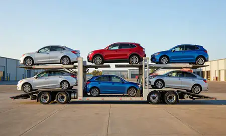 Car transporter parked in an industrial area of Newberg, Oregon, United States