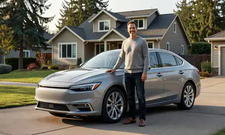 Customer with their delivered car in Oregon City, Oregon, United States