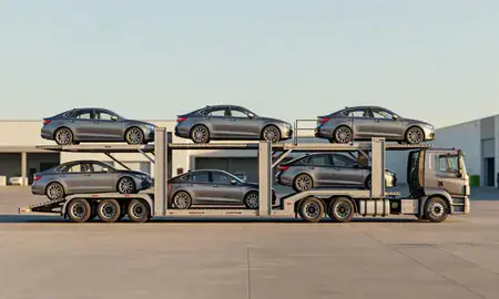 Car transporter parked in an industrial area of Oregon City, Oregon, United States