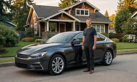 Car delivered to a driveway in Portland, Oregon, United States