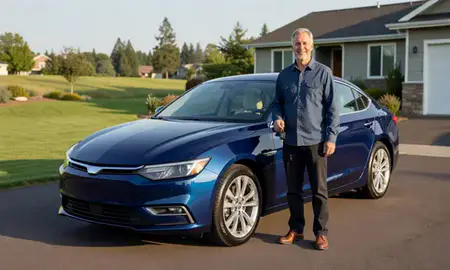Car delivered to a driveway in Redmond, Oregon, United States
