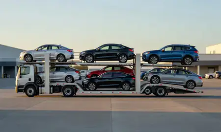 Car transporter parked in an industrial area of Roseburg, Oregon, United States