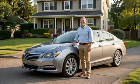 Customer with their delivered car in Salem, Oregon, United States