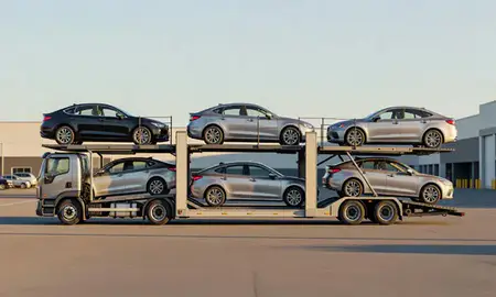 Car transporter parked in an industrial area of Springfield, Oregon, United States
